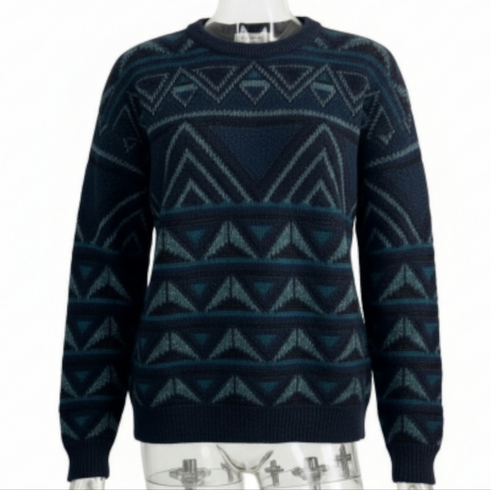 Tundra Navy and Teal Patterned Sweater PTP 23”